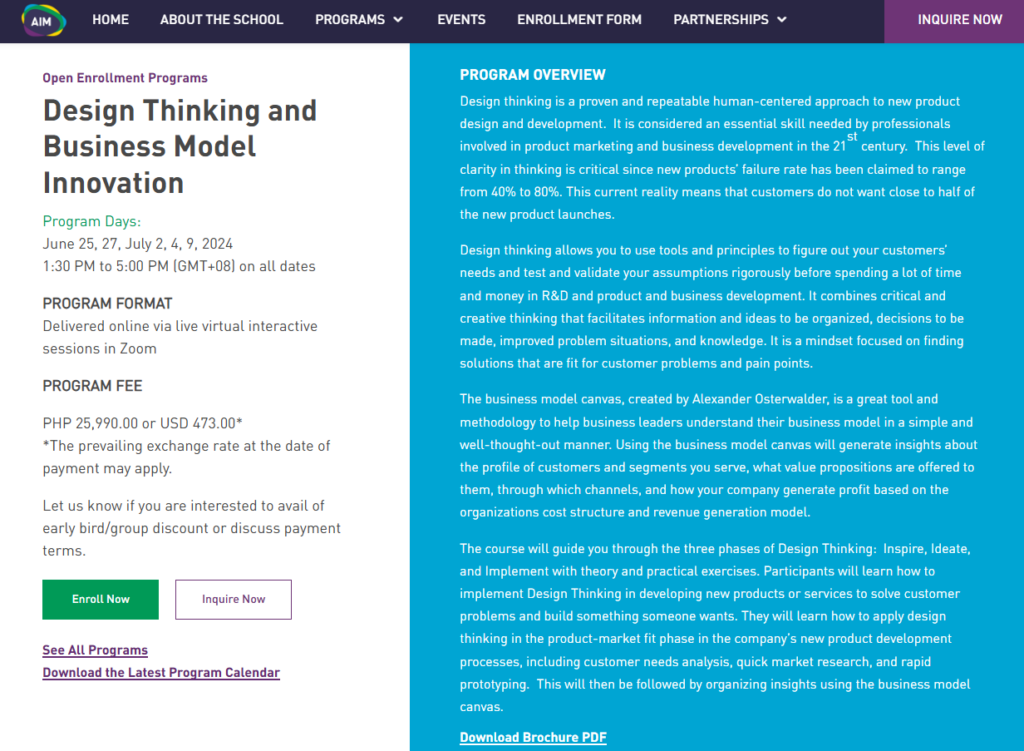 Design Thinking and Business Model innovation screenshot of webpage