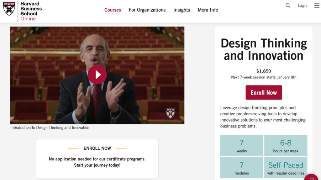 Webpage screenshot of Design Thinking and Innovation