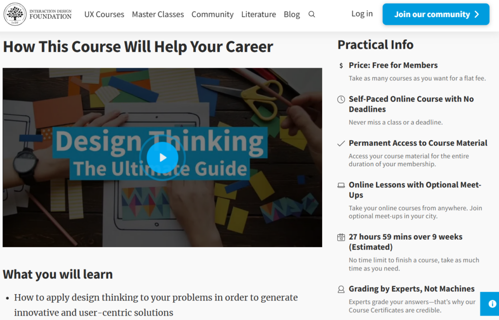 Design Thinking: The Ultimate Guide course page screenshot