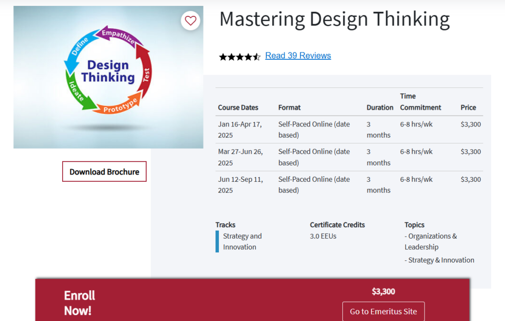 Screenshot of Mastering Design Thinking course page