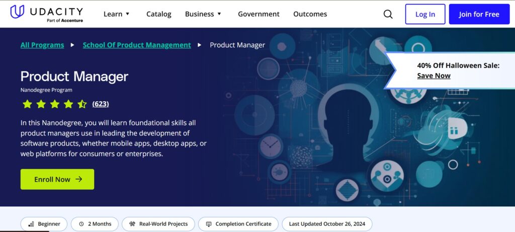 Product Manager Course landing page overview