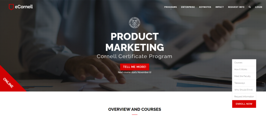 Product Marketing course landing page screenshot