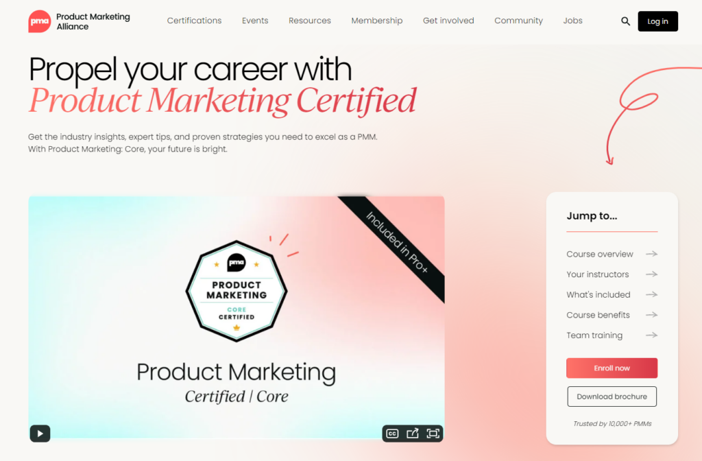 Screenshot of the Product Marketing Certified: Core website page