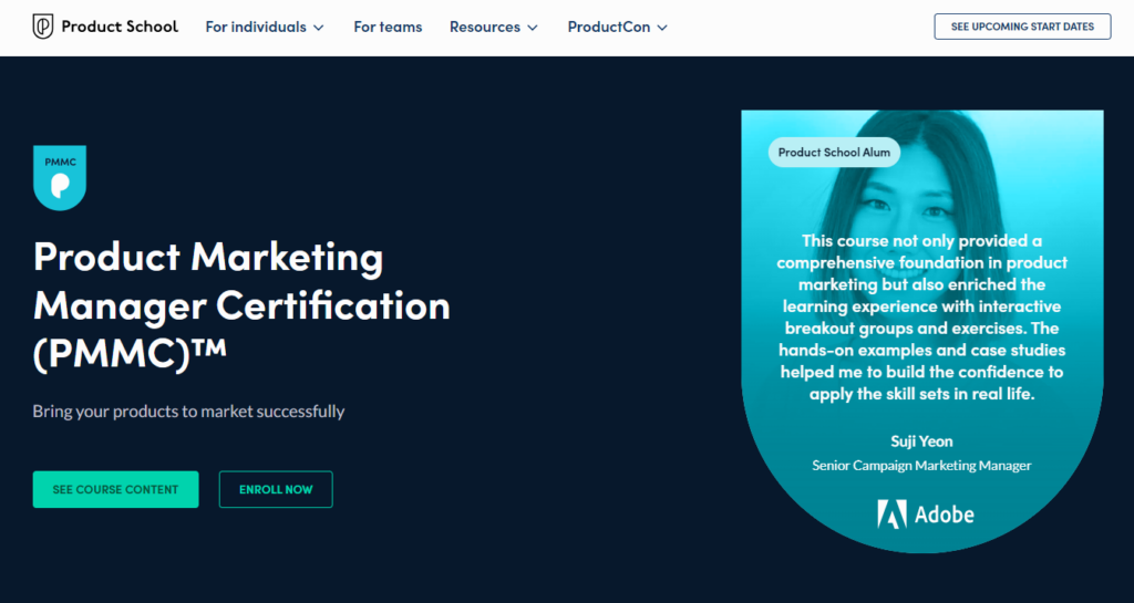 Product Marketing Manager Certification course page screenshot