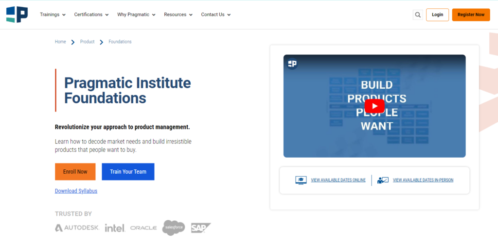 Screenshot of the Product Marketing & Management Fundamentals course landing page