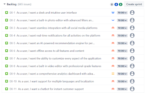 product backlog screenshot
