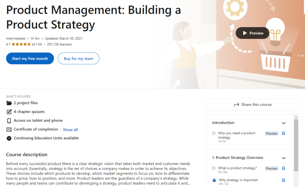 The Product Management: Building a Product Strategy course page