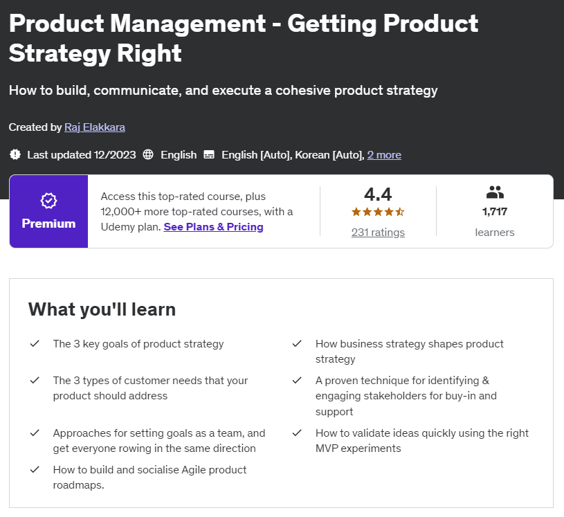 The Product Management - Getting Product Strategy Right course overview