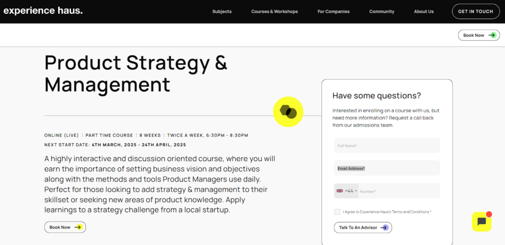 The Product Strategy & Management course enrollment page