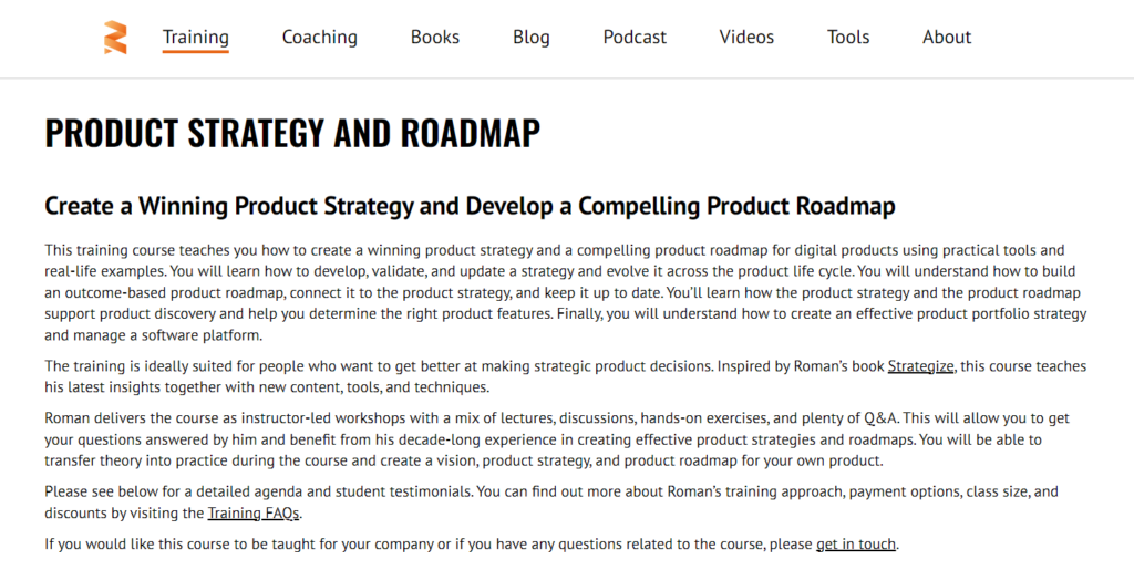 The Product Strategy and Roadmap Training course overview