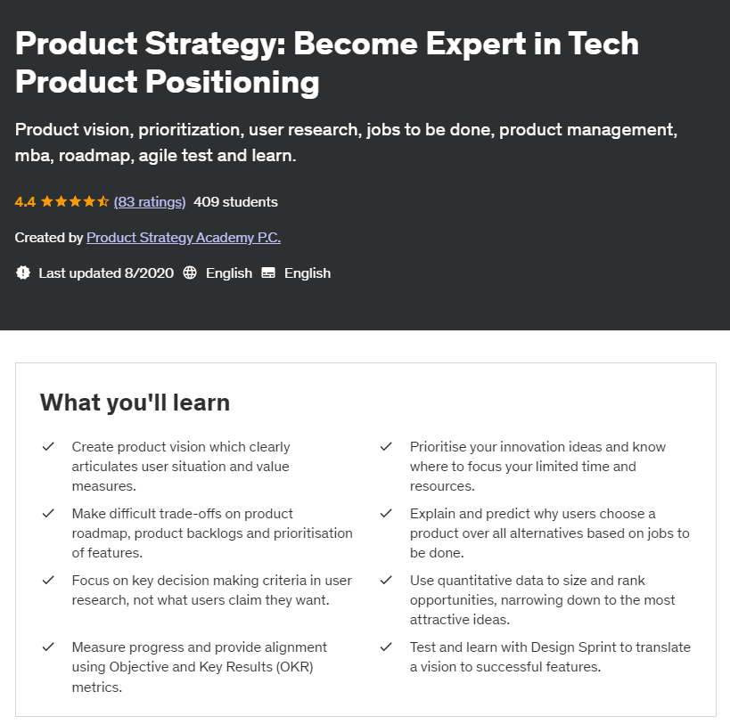 The Product Strategy: Become Expert in Tech Product Positioning course overview