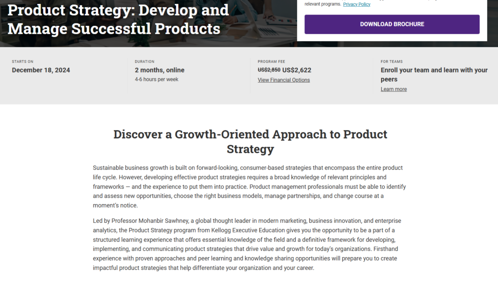 The Product Strategy: Develop and Manage Successful Products course web page