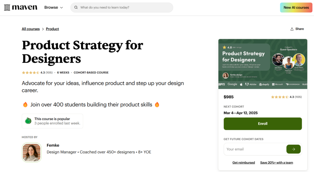 The Product Strategy for Designers course landing page