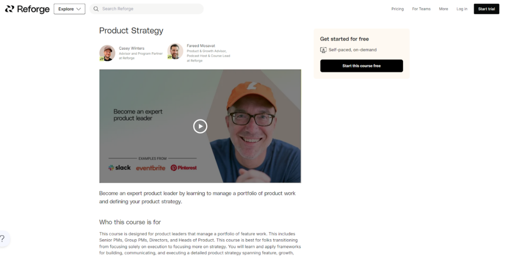The Product Strategy Program landing page