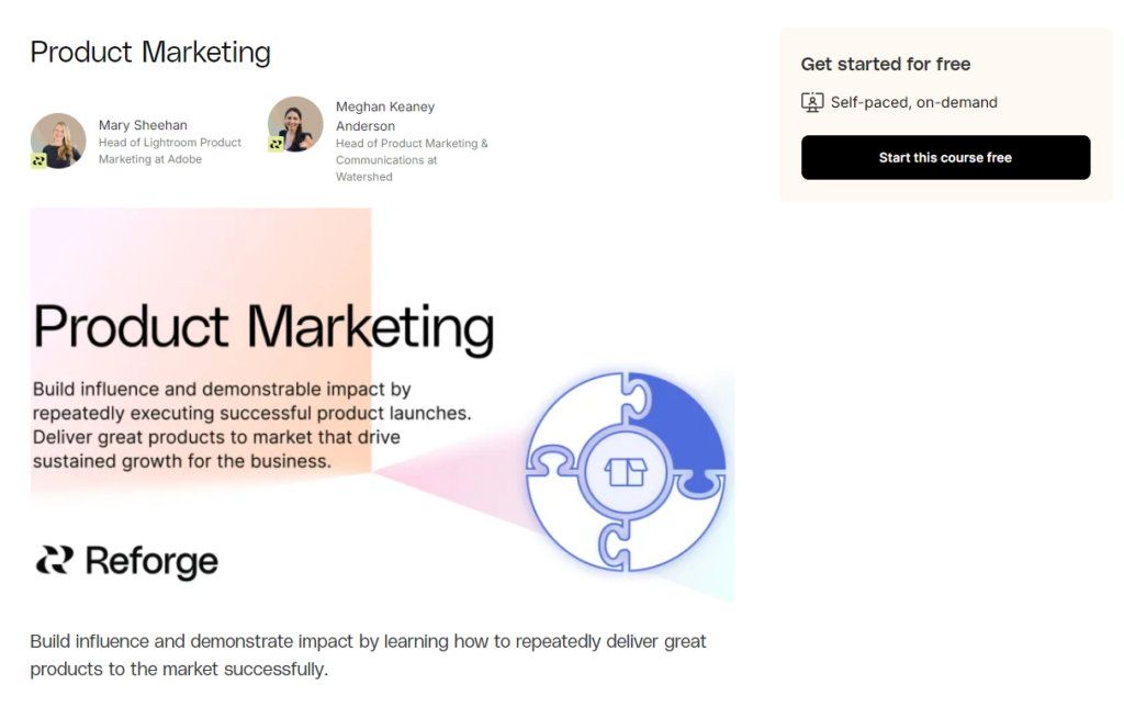 Product Marketing course landing page screenshot