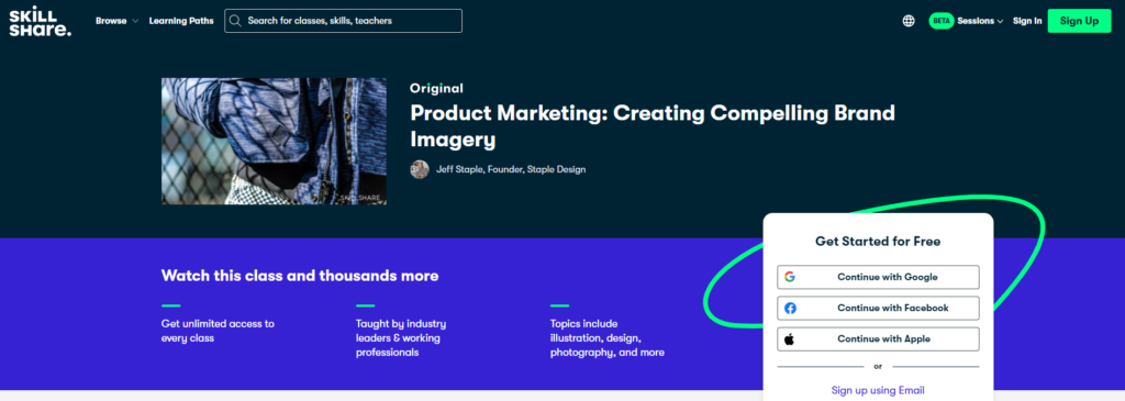 Screenshot of the Product Marketing: Creating Compelling Brand Imagery course web page