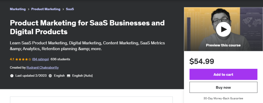 Product Marketing for SaaS Businesses and Digital Products course landing page screenshot