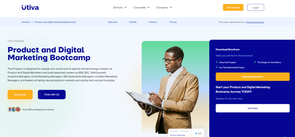 Product and Digital Marketing Bootcamp landing page screenshot