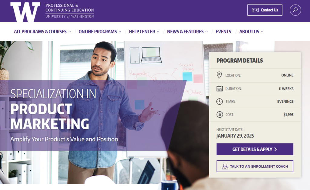 Specialization in Product Marketing course landing page screenshot