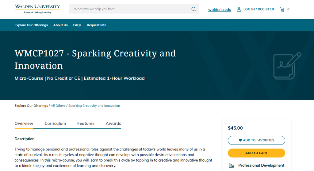Sparking Creativity and Innovation Course landing page screenshot