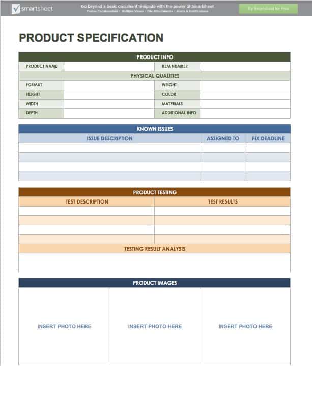Screenshot of Product Specification