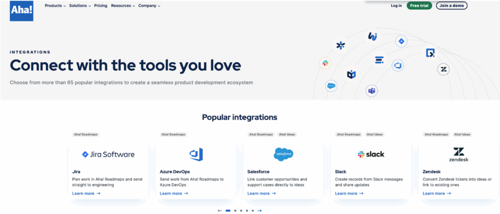 Aha! integrations screenshot