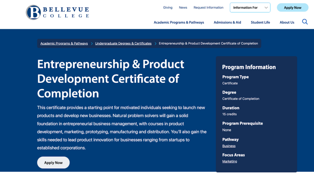 Entrepreneurship & Product Development Certificate of Completion screenshot