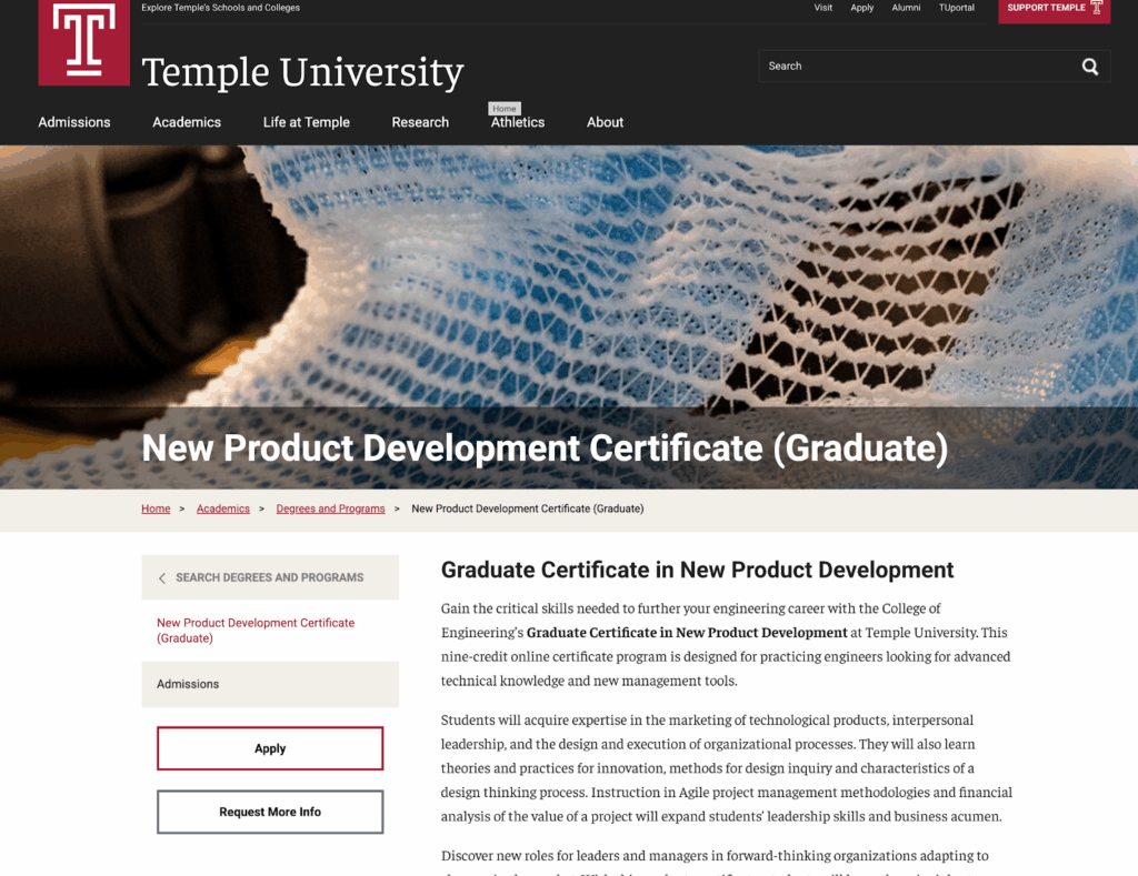 Graduate Certificate in New Product Development screenshot