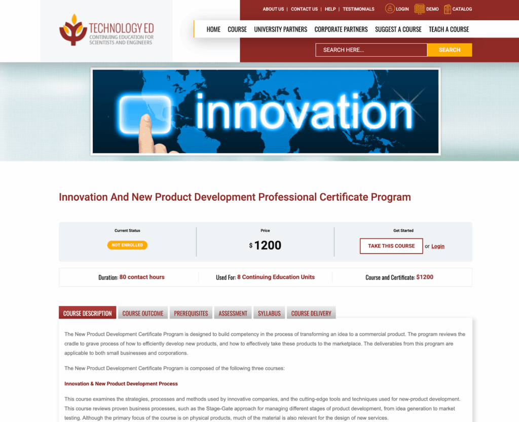 Innovation and New Product Development Professional Certificate Program screenshot