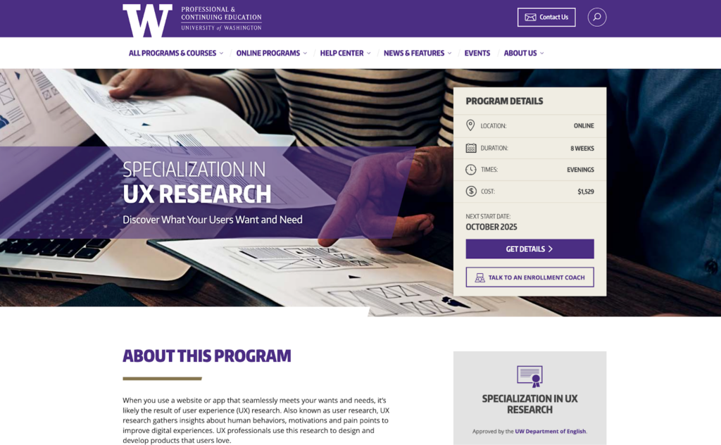 Specialization in UX Research certification