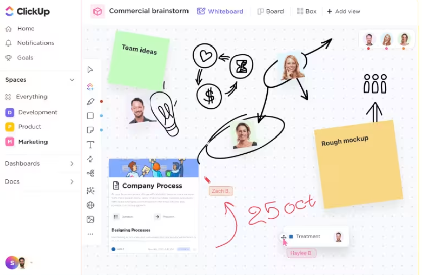 ClickUp Whiteboard allows visual