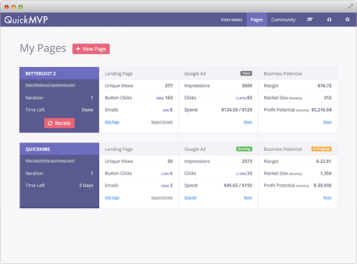 QuickMVP Startup Product Managers To Build Measure Learn Screenshot
