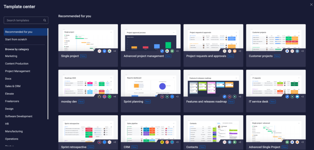monday.com Template Center Screenshot