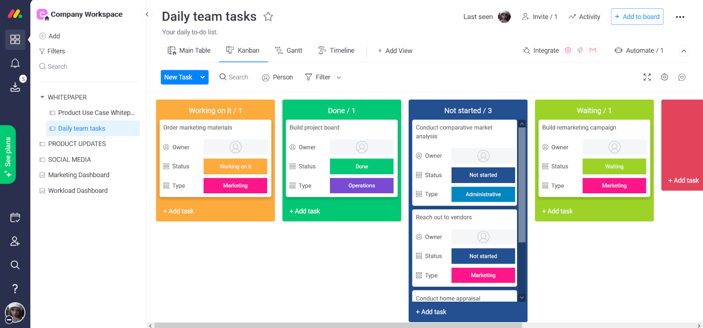 monday.com User Interface Screenshot