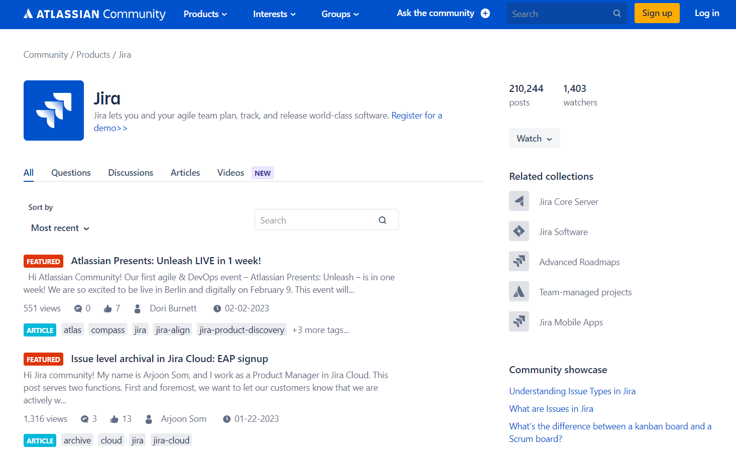 screenshot of atlassian community