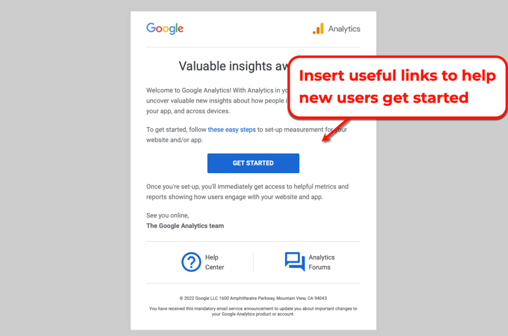 google analytics welcome email screenshot
