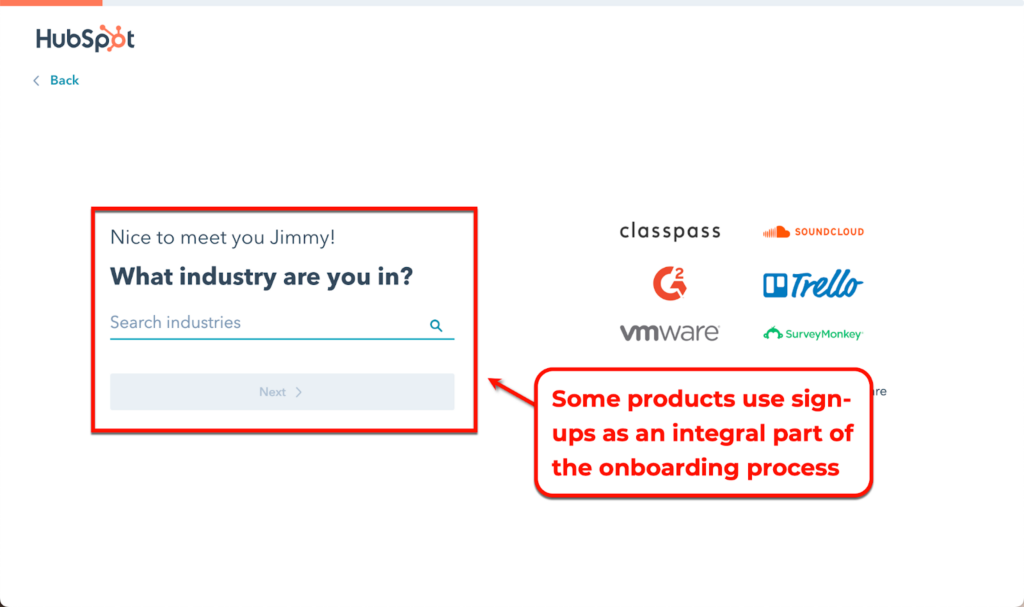 hubspot signup process screenshot