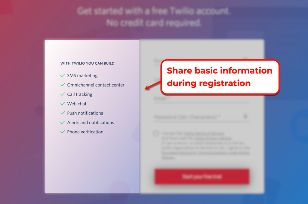 twilio registration process screenshot