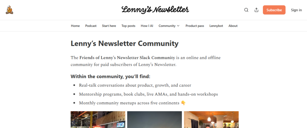 Lenny’s Newsletter Community page