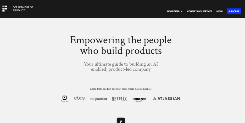 Department of Product newsletter home page.