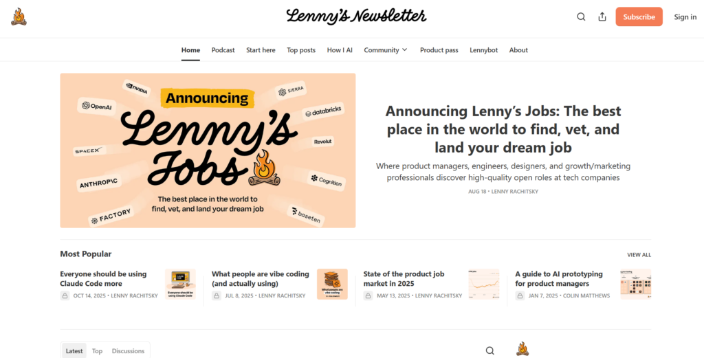 Lenny's Newsletter home page.