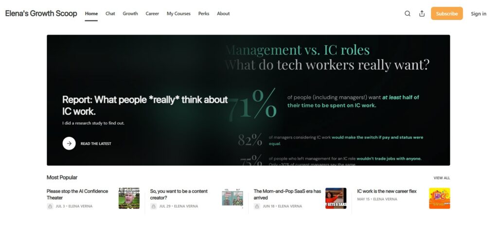 Elena's Growth Scoop webpage screenshot
