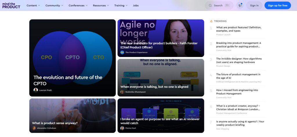 The Mind the Product webpage screenshot